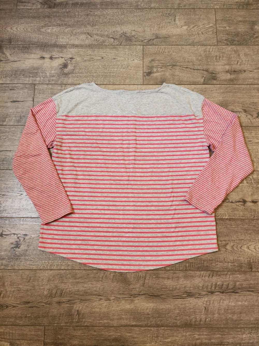 J Jill Women's Top Gray Pink Striped Size L Boat Neck 3/4 Sleeve Shirt